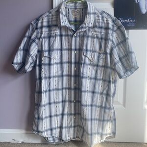 Lucky Brand Men’s XL Short Sleeve Plaid Collared Dress Shirt w/ Snap Buttons